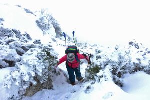 Winterbergsteigen---Skibergsteiger-beim-Gipfelanstieg
