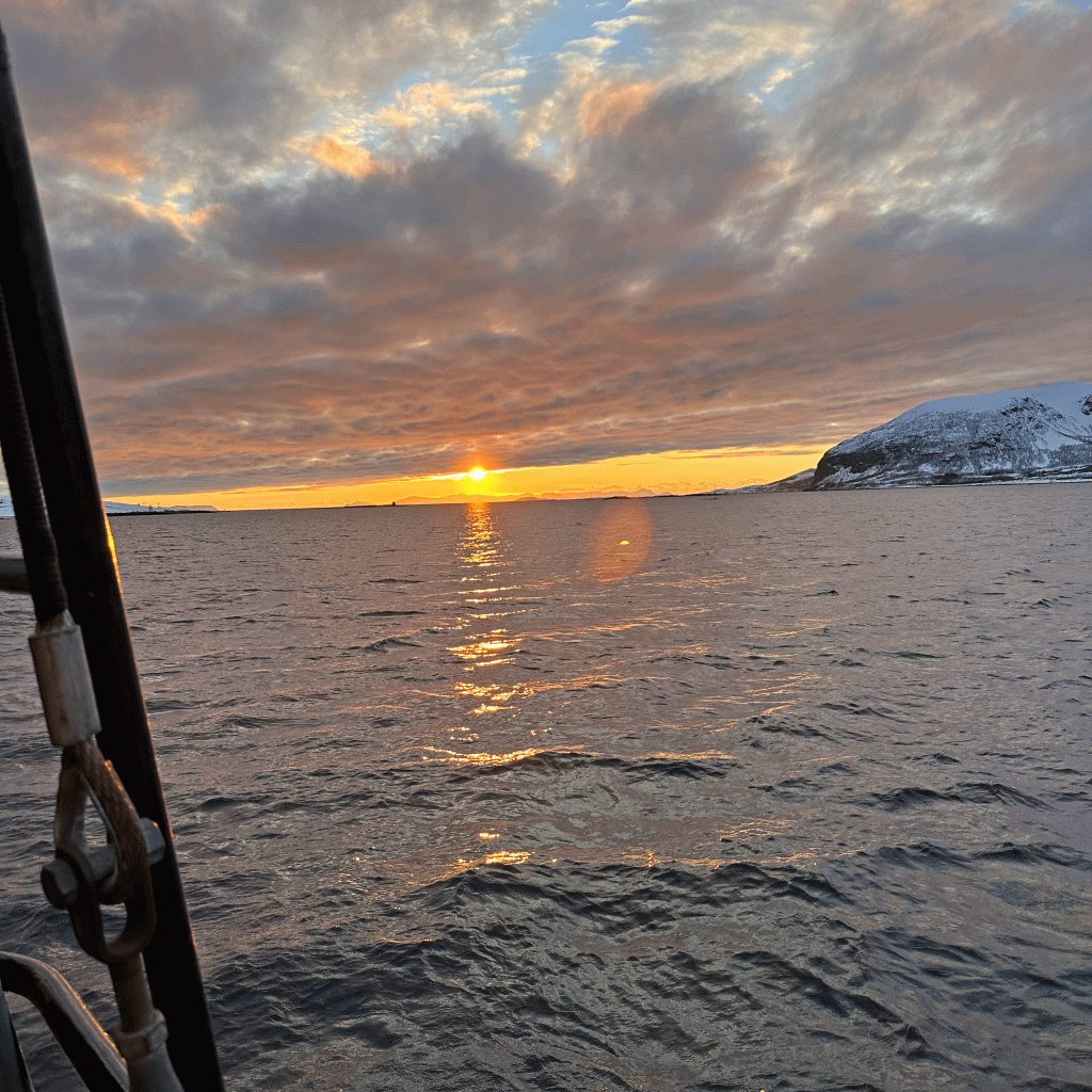 Norwegen---Skitouren-auf-den-Lofoten---Sonnenuntergang-am-Meer