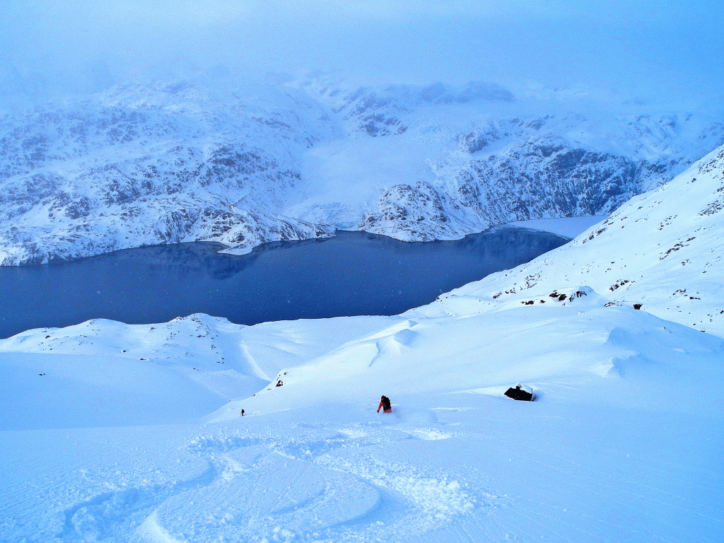 Skitouren-in-Grönland-mit-Bergführer---Powder-Abfahrt