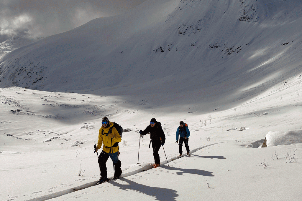 Skitouren-Senja-Norwegen---Skitourengeher-im-Aufstieg
